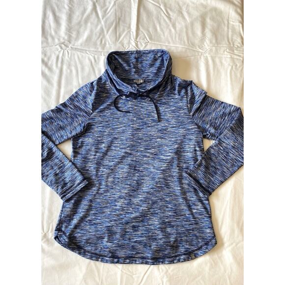 T by Talbots Women’s Sweater Blue White Black Striped Cowl Neck Pullover Size M - Picture 1 of 7